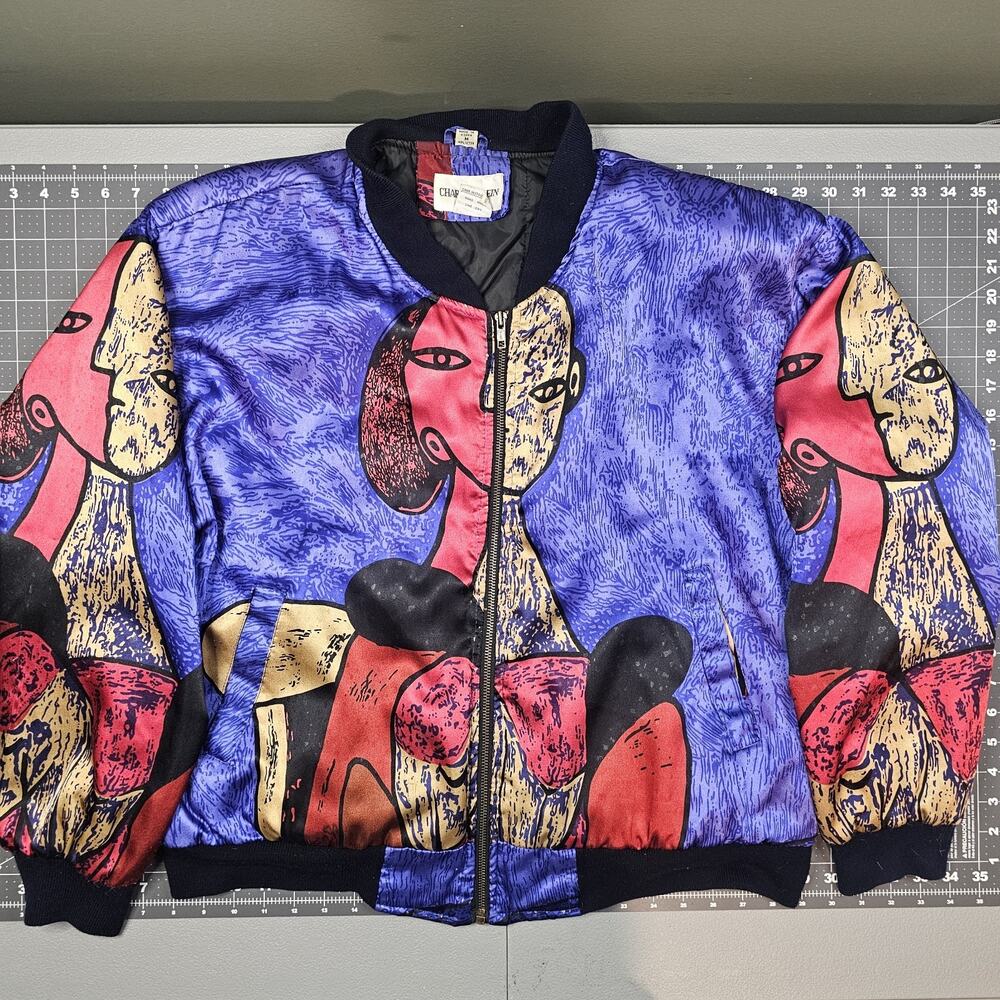 Vintage Picasso Jacket Medium Charles Klein 80s 90s Satin Bomber Baroque Art